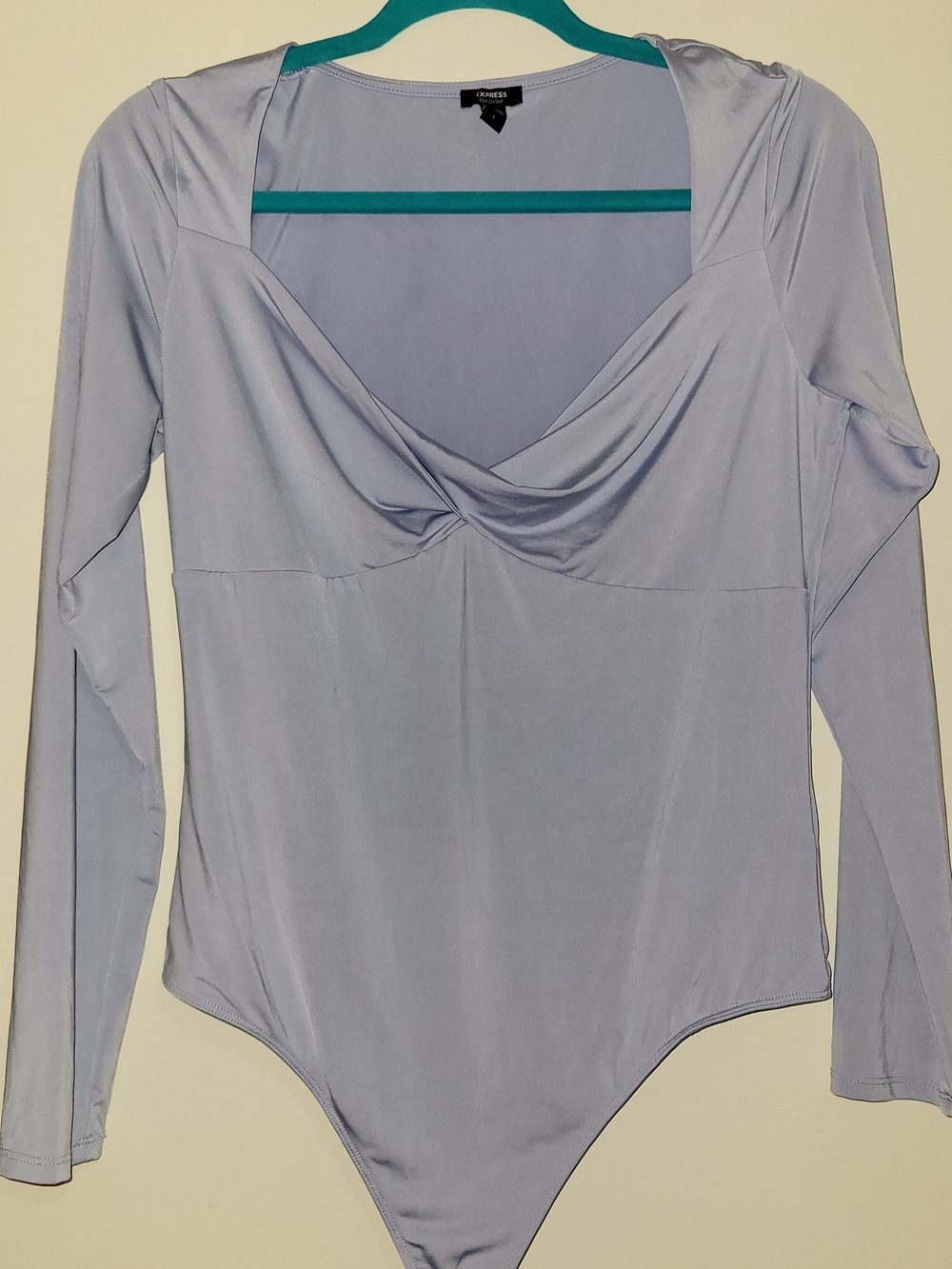 Express Light Lavender Draped V-Neck Long Sleeve Bodysuit